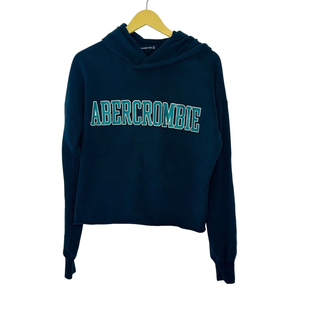 Abercrombie &‎ Fitch Hoodie Women XS Navy Blue Logo Cropped Pullover